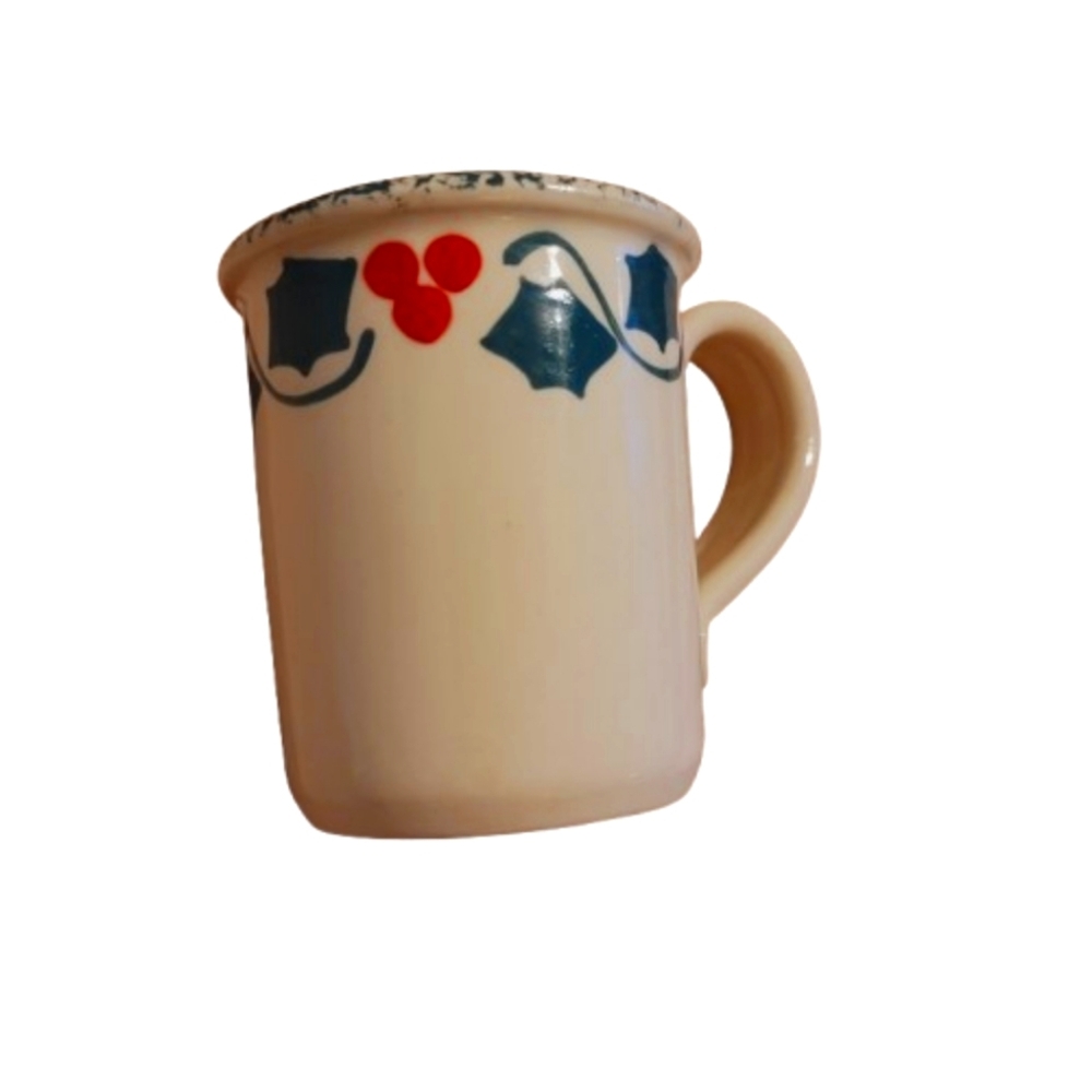 Cream Ceramic Mug with Red and Green Design Vintage 1995 Bath & Body Works